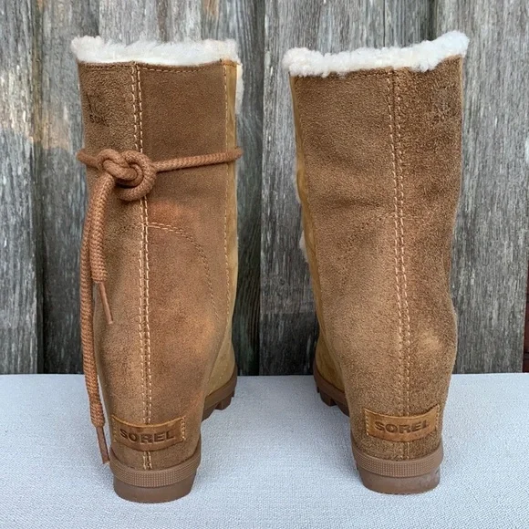 SOREL Joan of Arctic Cozy Wedge Lace Up Waterproof Suede Ankle Boots 7.5 8 - Picture 3 of 9